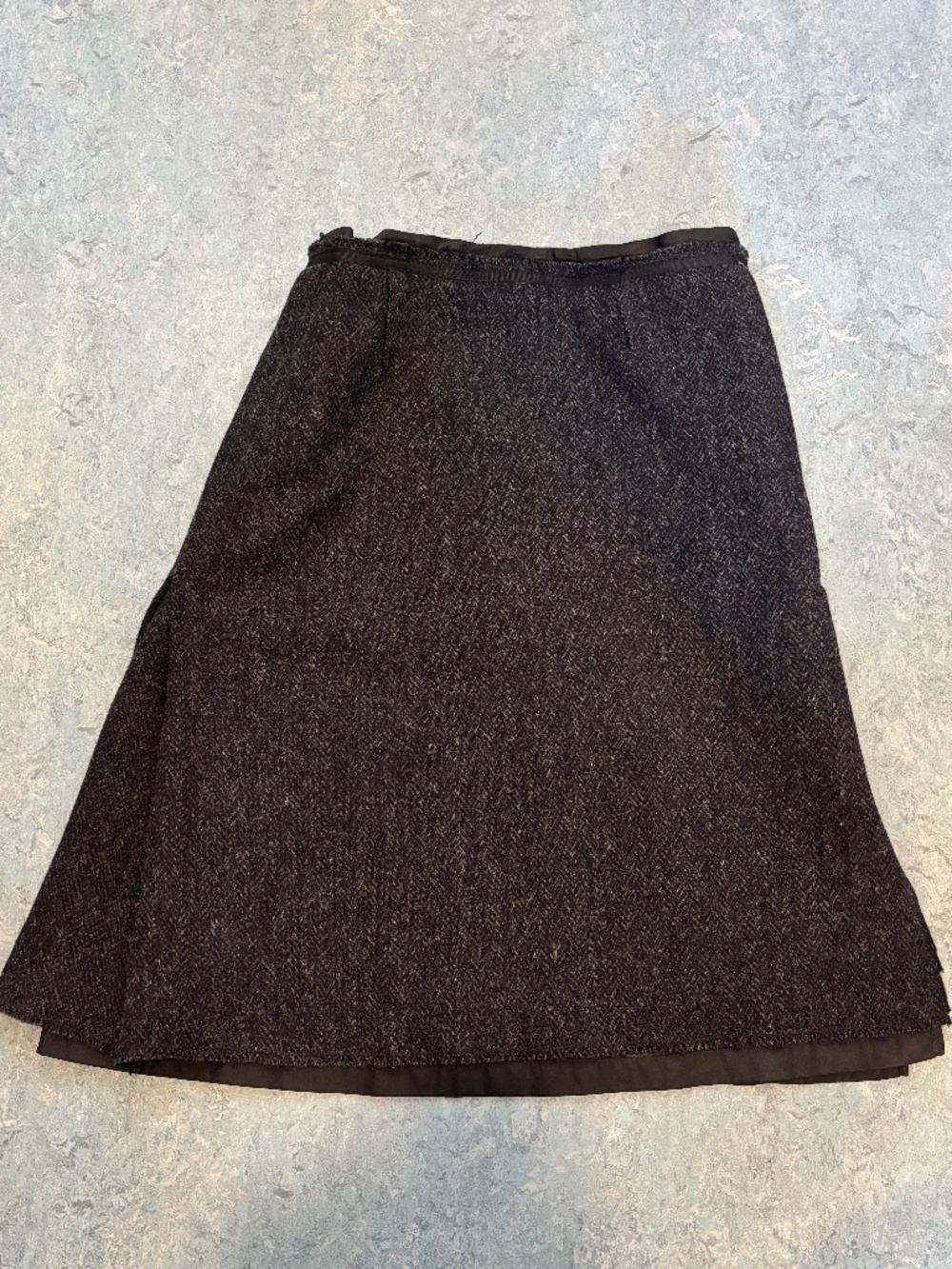 Prada Charcoal Herringbone Wool A-Line Skirt Size IT 42 / US 6